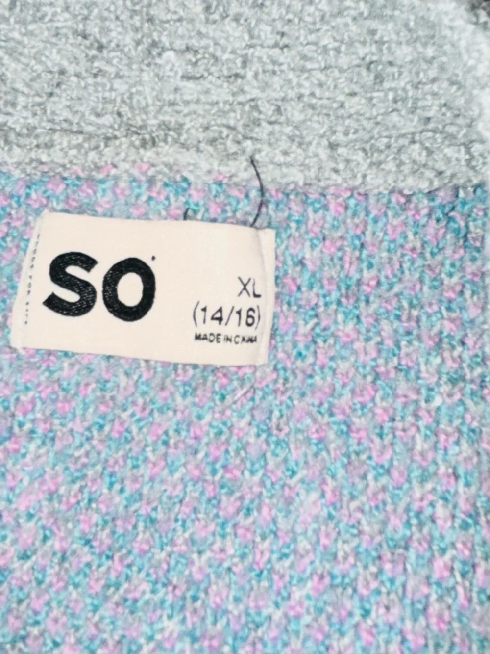 SO Gray Open-Front Floral Cardigan with Pink & Teal Flowers